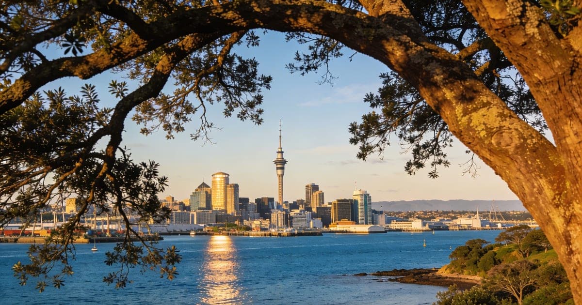 Auckland harbour view through trees